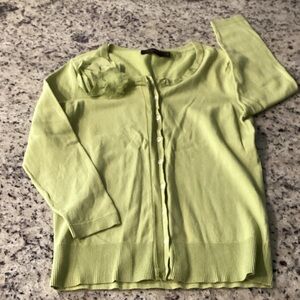 The Limited Light Lime Green Floral Appliqué Button-Front Cardigan